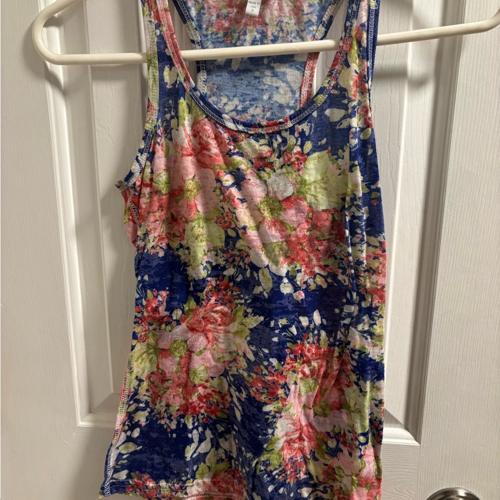 dELiAs Vintage Style Floral Racerback Tank Top - Pink & Blue - Size small EUC